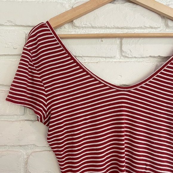 Express One Eleven Striped Off the Shoulder Ribbed Top - Picture 2 of 3